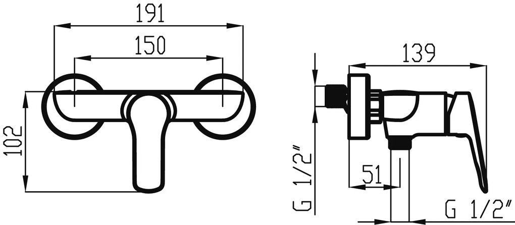 Novaservis, Zuhany csaptelep tartozékok nélkül 150 mm Metalia 54, króm, 54061/1-0