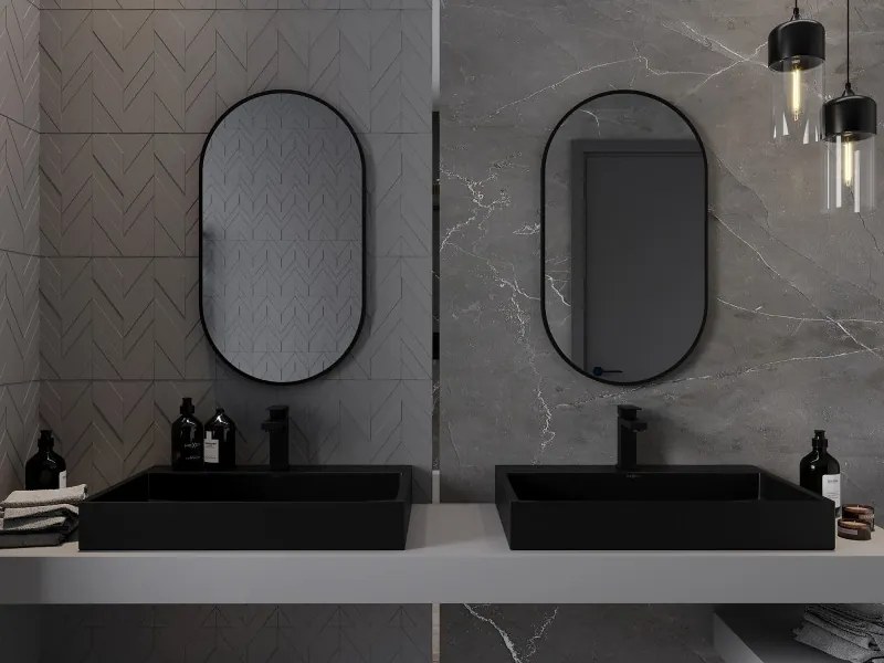 Mexen Loft 80 x 45 cm-es ovális fürdőszobai tükör, fekete keret - 9851-080-045-000-70