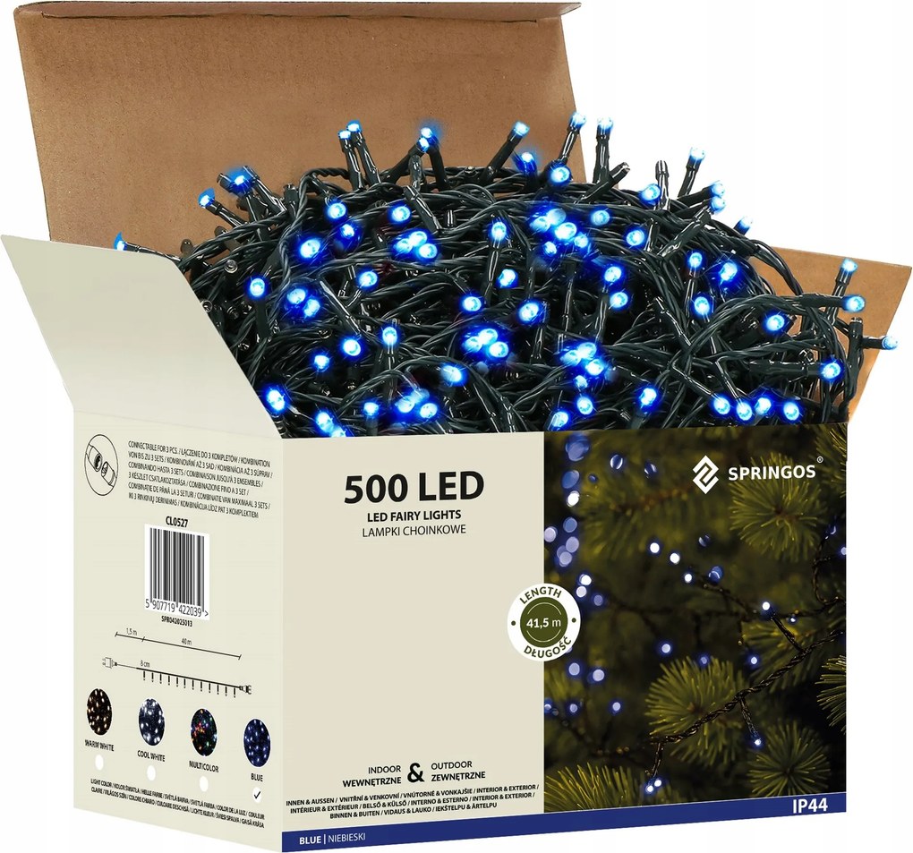 Karácsonyfa Lámpák 500 Led Kültéri Kék 41,5 m Karácsonyi Fények