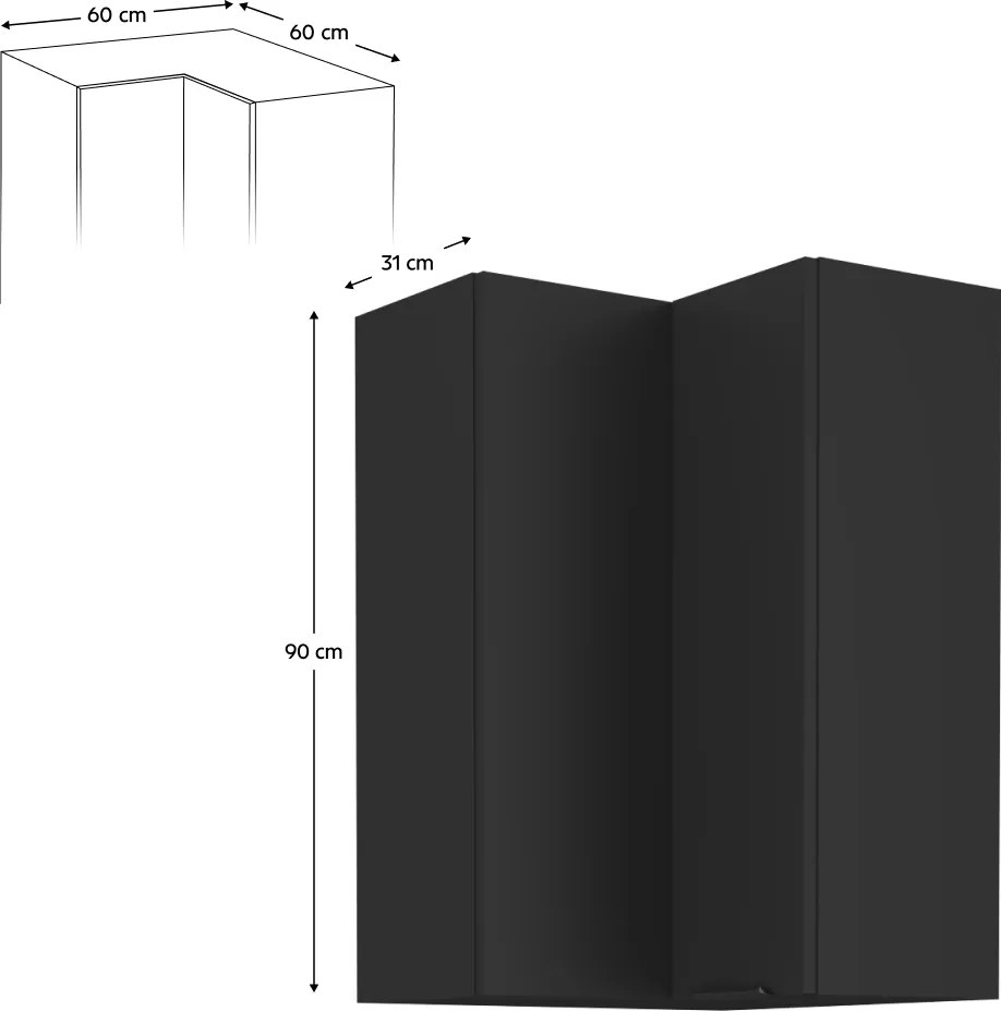 Felső sarokszekrény fekete, SIBER 60x60 GN-90 2F