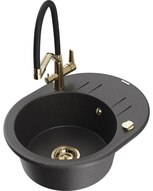 Mexen Kevin gránit mosogató 1 medencés konyhai csapteleppel Duo, fekete pöttyös - 6517-76-671701-57-G