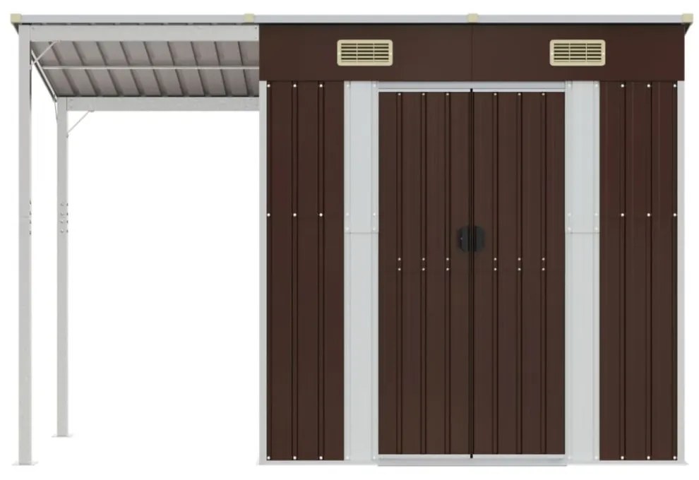 barna kerti fészer meghosszabbított tetővel 277x110,5x181 cm