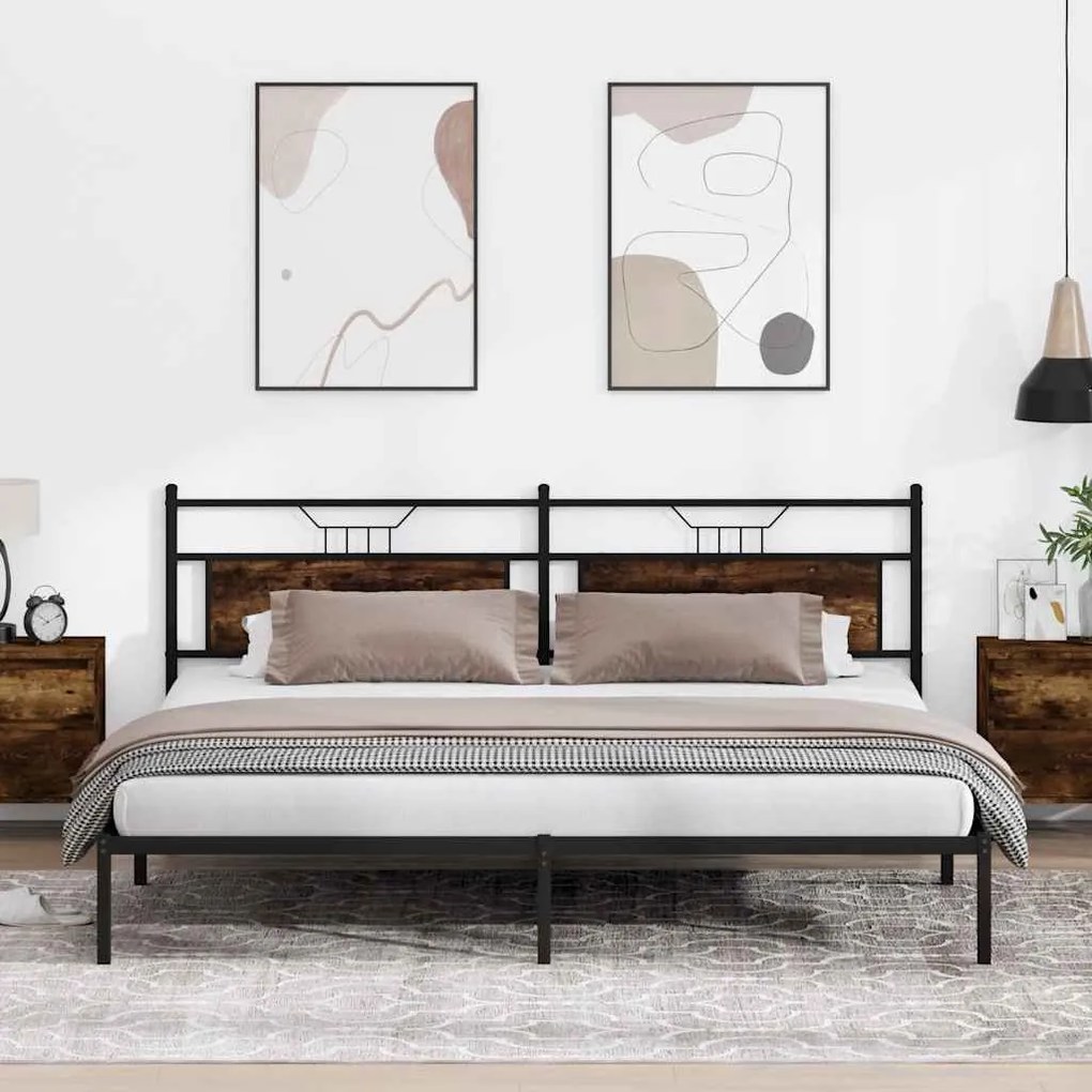 füstös tölgy színű szerelt fa ágykeret matrac nélkül 193x203 cm
