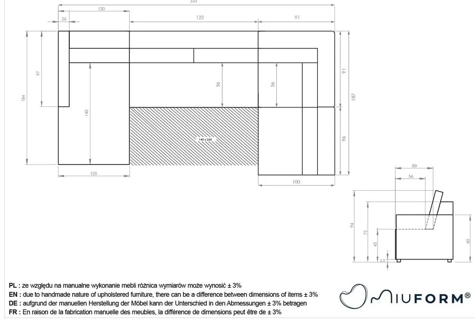 Bézs kinyitható tárolóhelyes moduláris sarokkanapé (jobb oldali) Lulu – Miuform