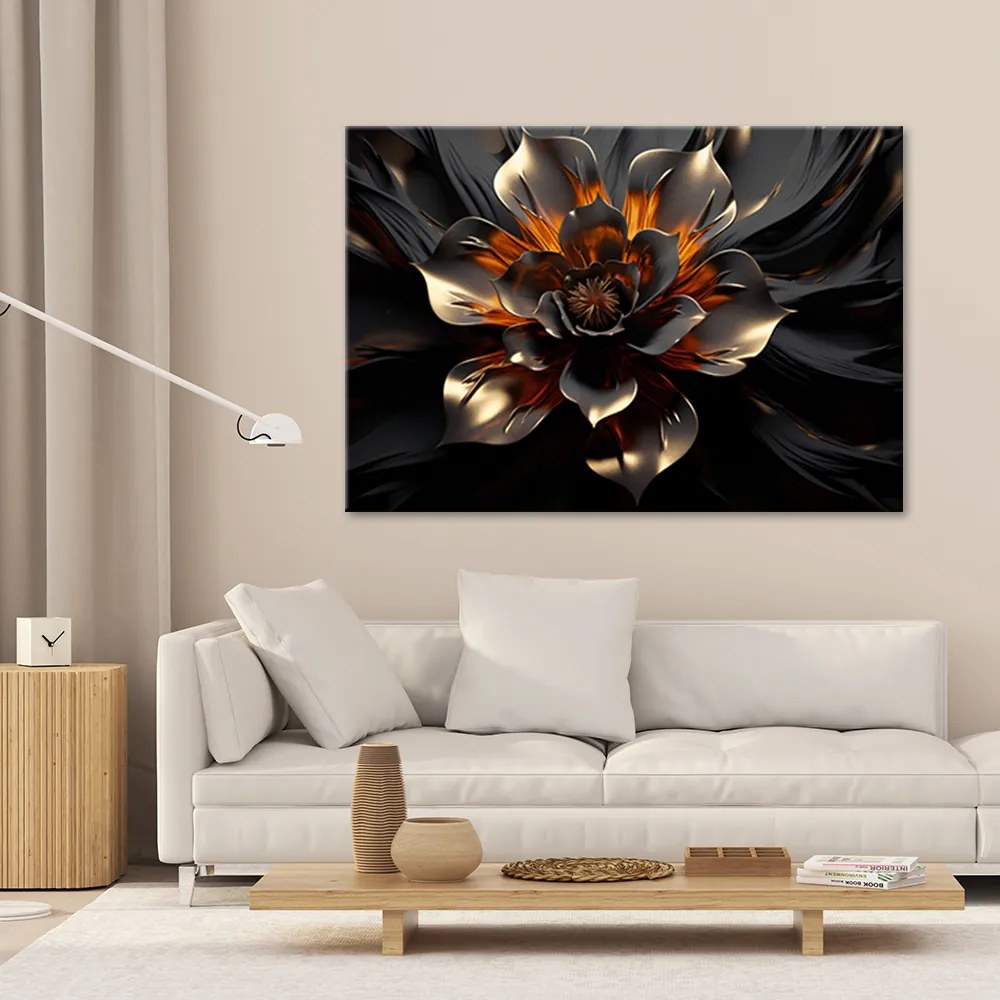 Gario Vászonkép Fekete-arany lótusz virág Méret: 100 x 70 cm