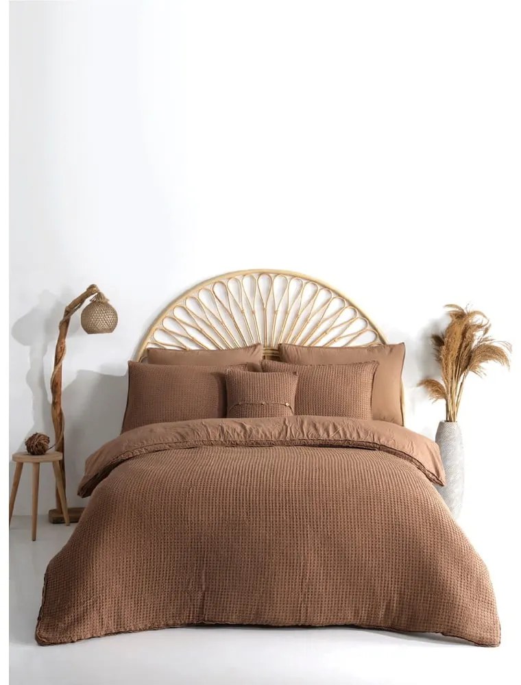 Barna kétszemélyes-hosszabbított renforcé pamut ágyneműhuzat 240x220 cm Waffle Striped – Mila Home Luxury