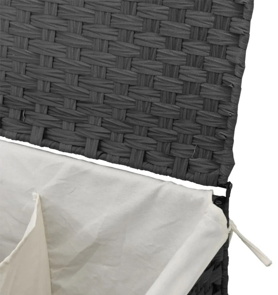 szürke polyrattan szennyeskosár 2 rekesszel 53x33x57 cm