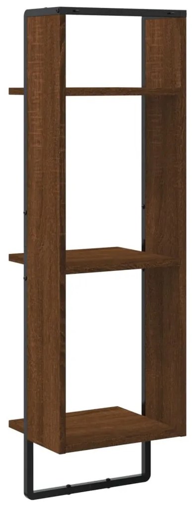 3 szintes barna tölgy színű szerelt fa fali polc 30x25x100 cm