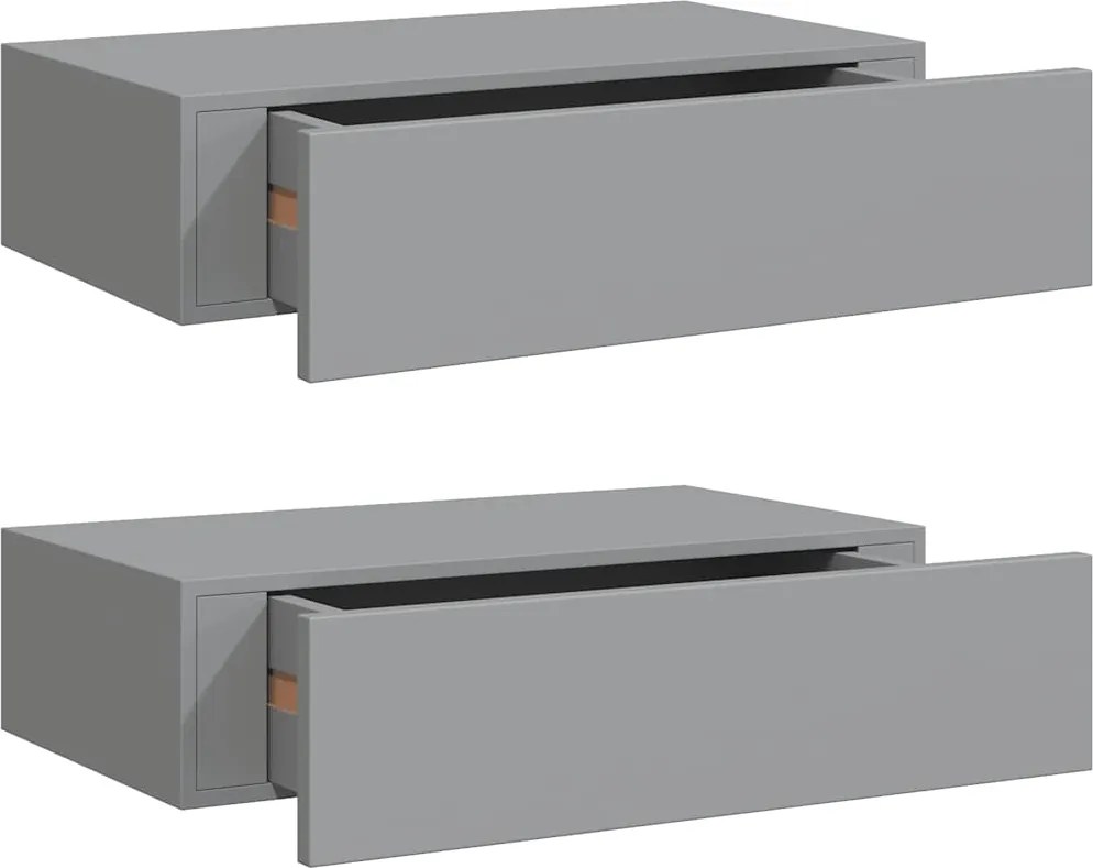 vidaXL 2 db szürke MDF falra szerelhető fiókos polc 40 x 23,5 x 10 cm