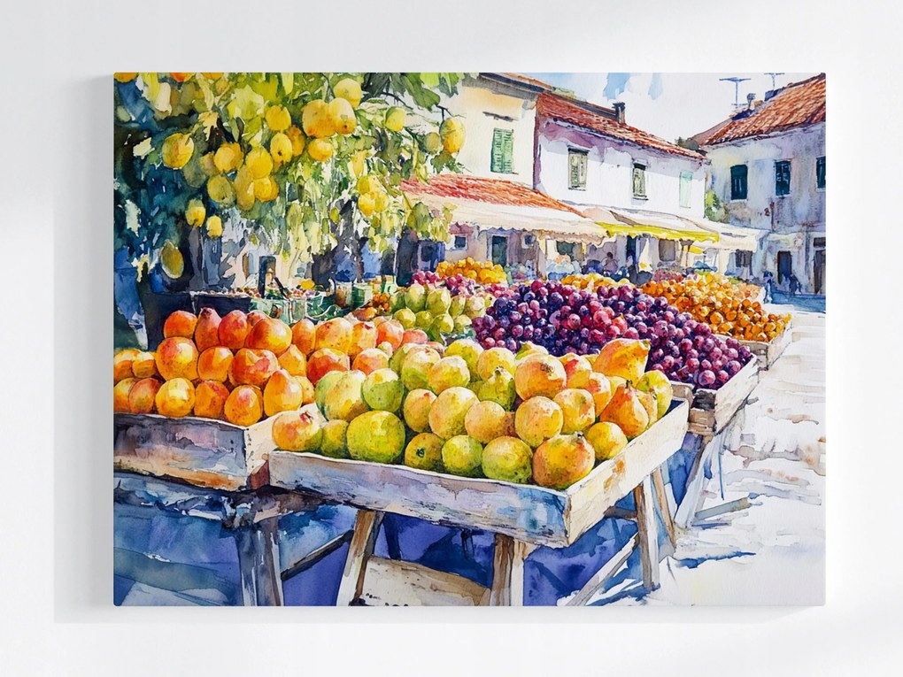 Vászonkép Canvas Város Tér Piac Gyümölcsök Zöldségek Kereskedelem Bevásárlás 100x75