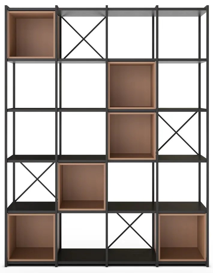 Fekete-téglavörös könyvespolc 140x179 cm Anya – Marckeric