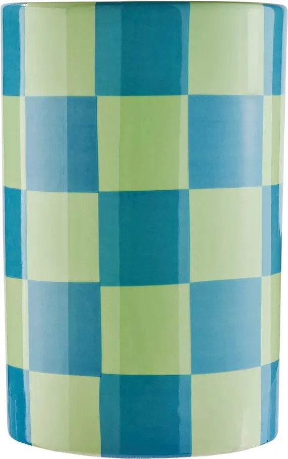 CHECKER kerámia váza 20cm menta/kék