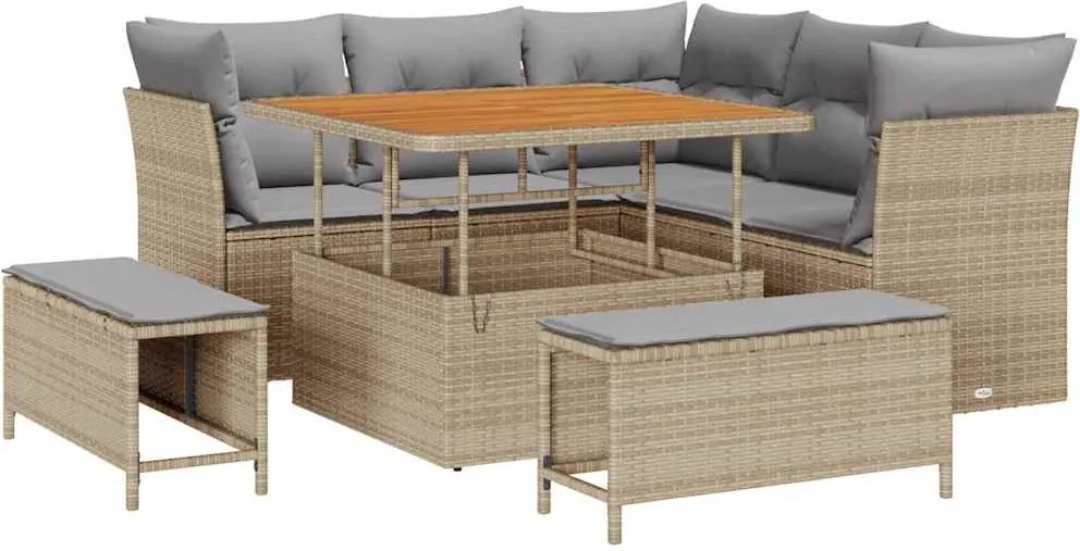 vidaXL Kerti Kanapé Szett 8 pcs Bézs polirattan