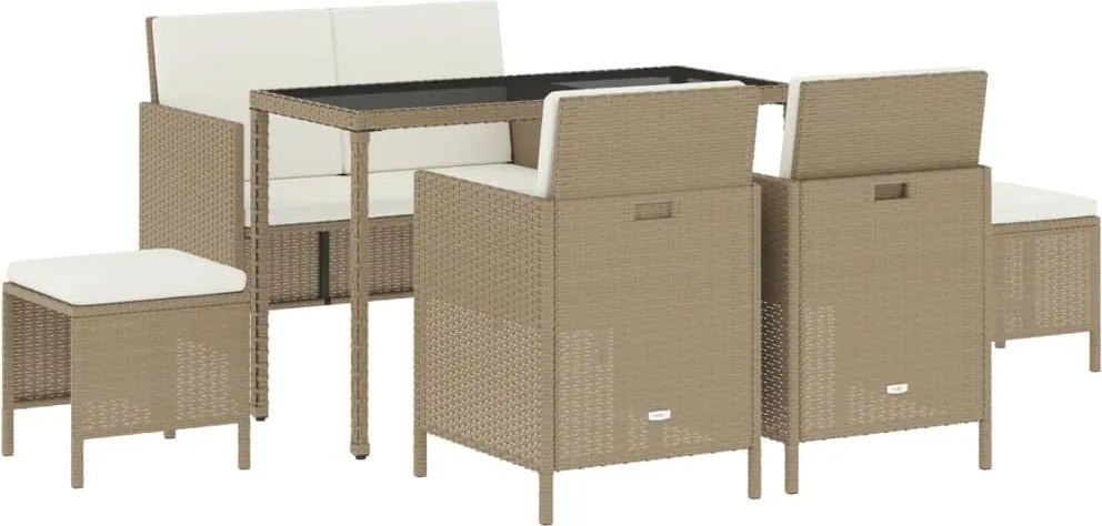 vidaXL 6 részes bézs polyrattan kerti étkezőgarnitúra párnákkal