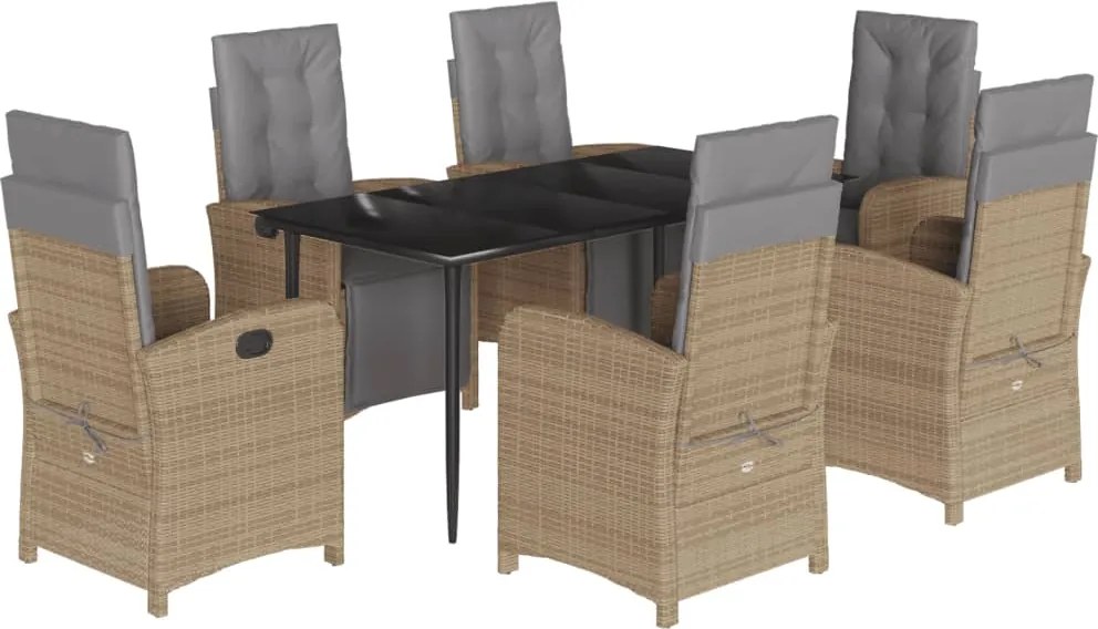 vidaXL 7 részes bézs polyrattan kerti étkezőgarnitúra párnákkal