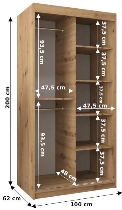 Ruhásszekrény 100 cm Verika 1 100 (fehér + artisan tölgy)). 1063673