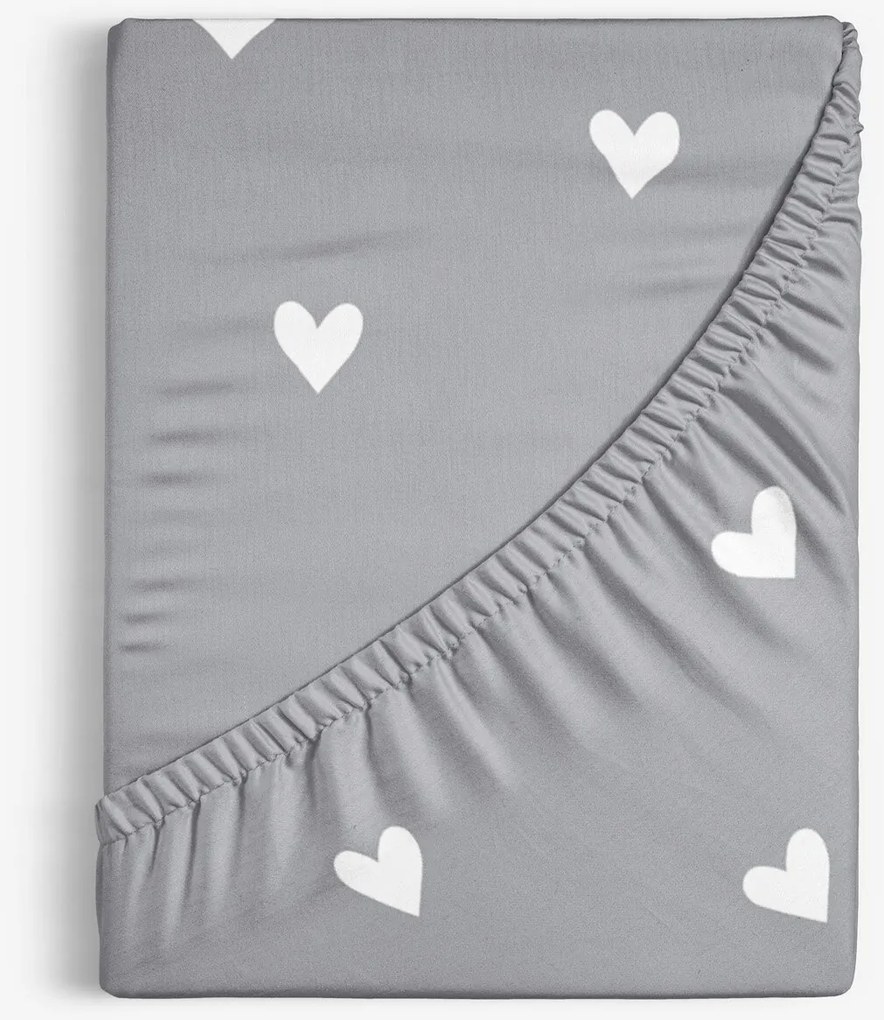 Goldea pamut gumis lepedő - szívecskék, szürke alapon 80 x 160 cm