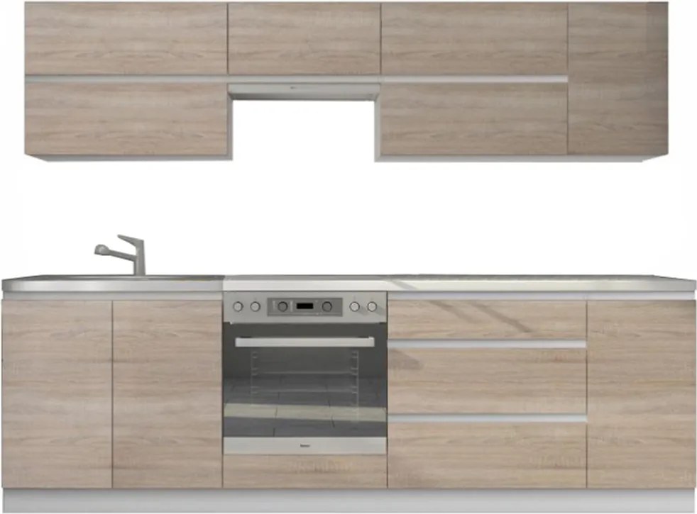 Elemes konyhabútor 2,6m, fehér/tölgy sonoma, LINE NEW