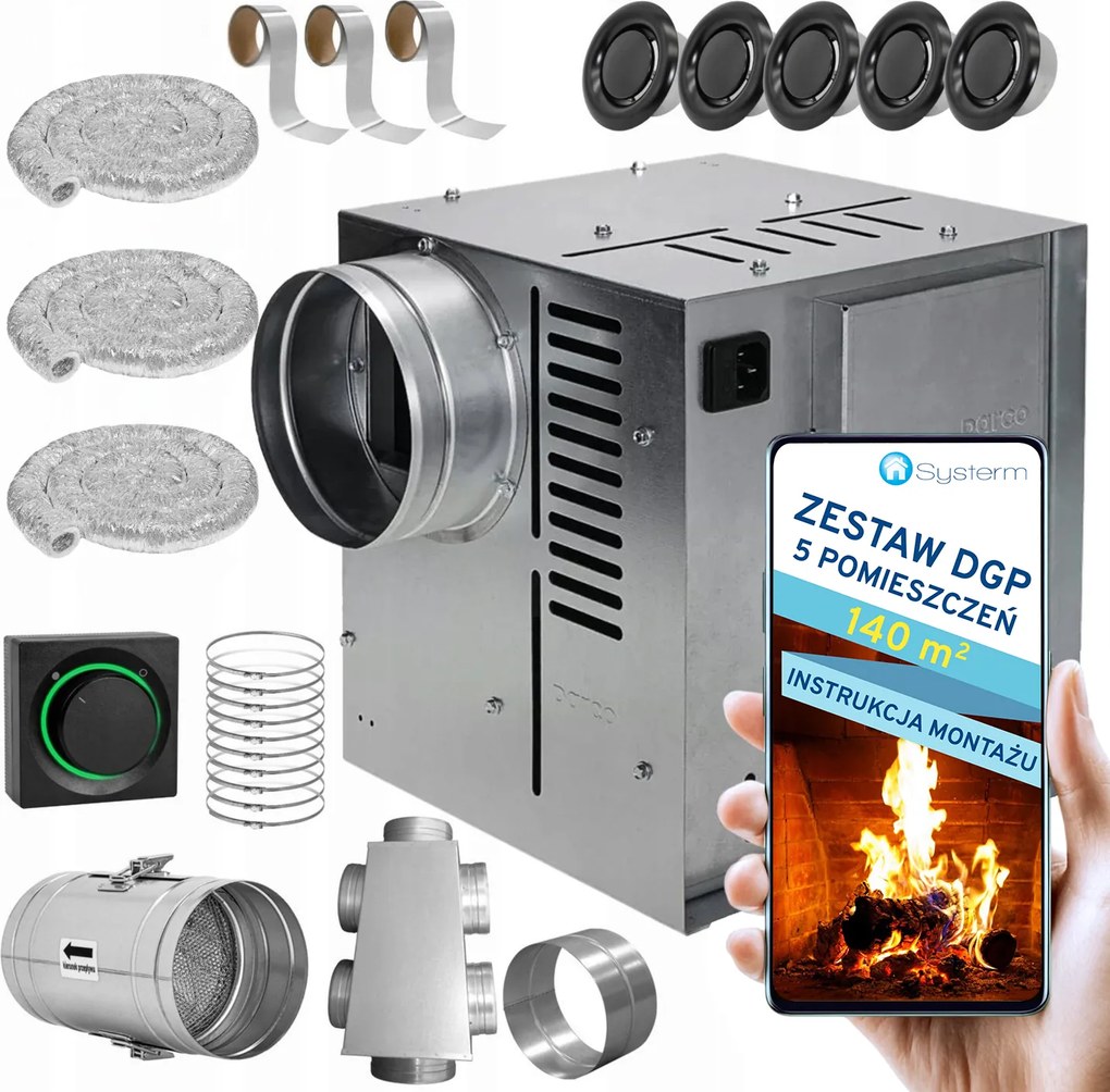 Kandalló Turbina Kandallóventilátor Szett Dgp 5 helyiség 140m2