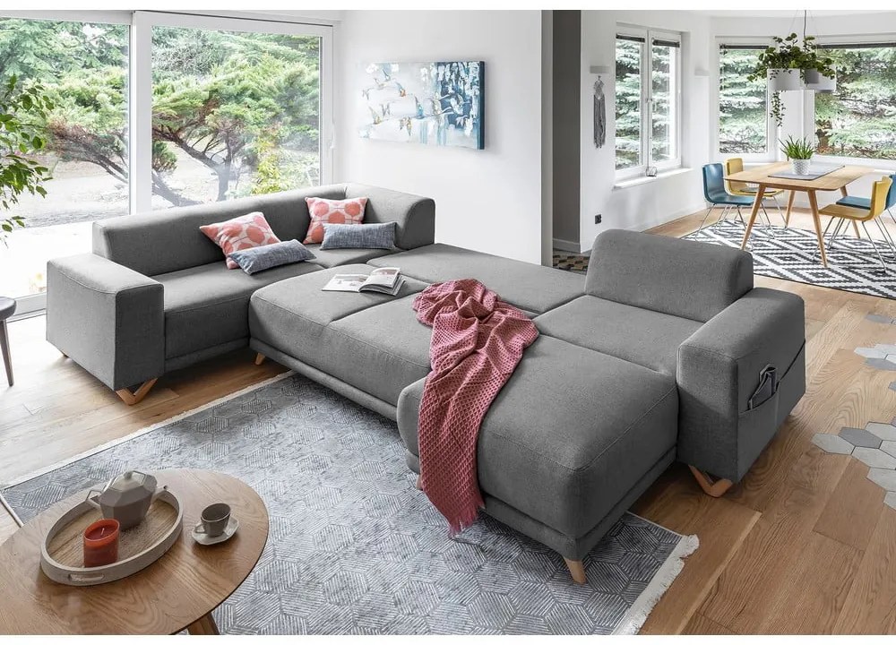 Szürke kinyitható-tárolóhelyes sarokkanapé (bal oldali-U alakú) Classy Sophie – Miuform