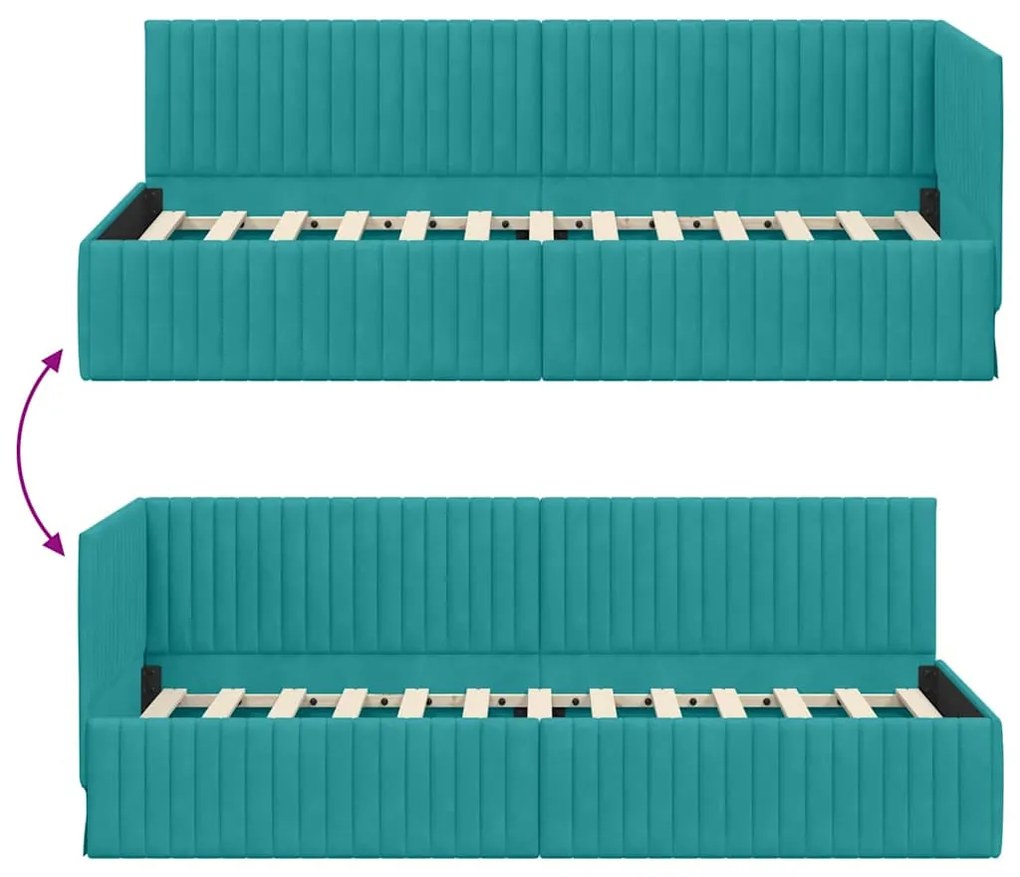 Sarokágy keret fejtámlával Türkiz 80 x 200 cm Bársony