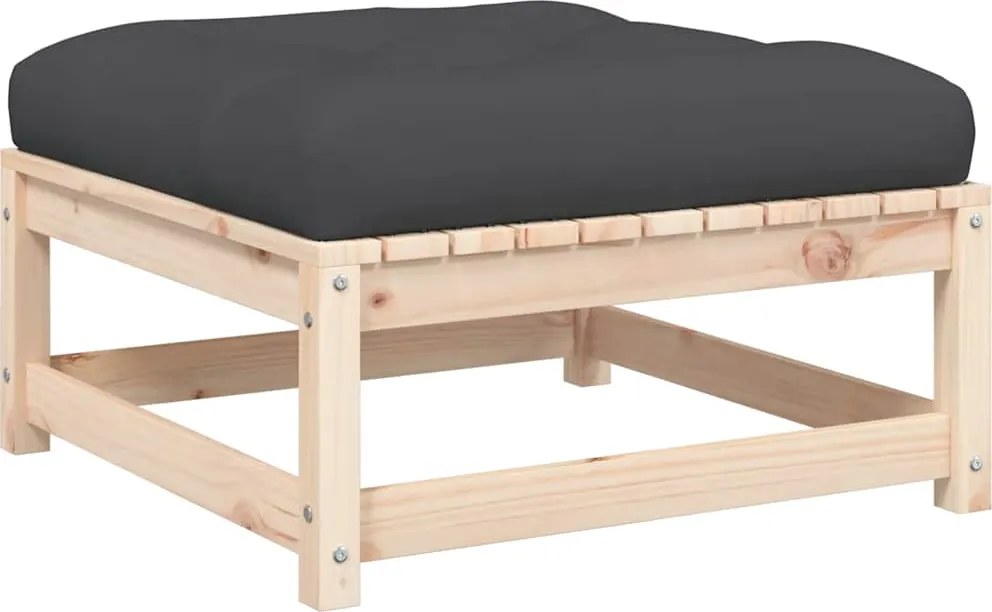 vidaXL tömör fenyőfa kerti lábzsámoly párnával