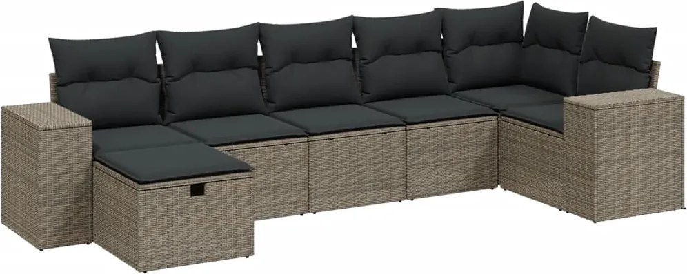 vidaXL 7 részes világosszürke polyrattan kerti ülőgarnitúra párnákkal