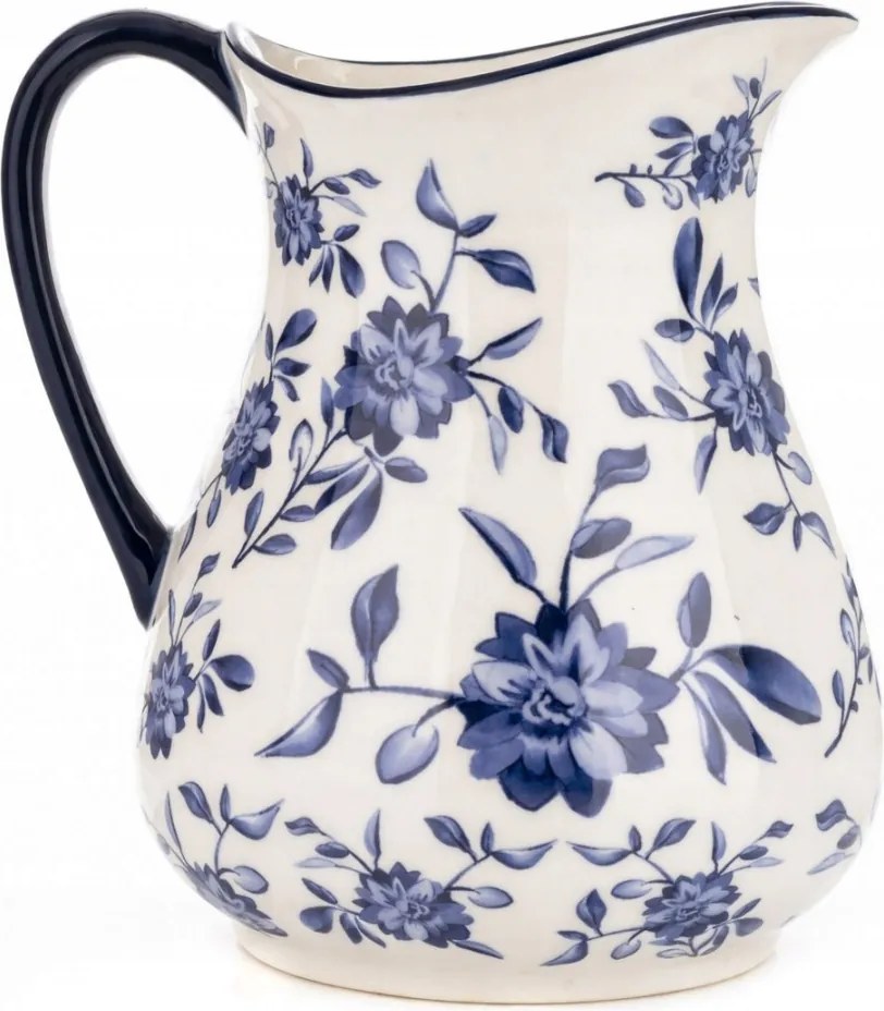 Virágokkal Díszített Kancsó Hideg Italokhoz 1,5L Fehér Kék Váza 1,3