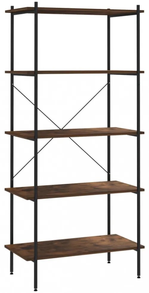 fekete és sötét faszínű 4 szintes polcrendszer 80 x 40 x 163 cm