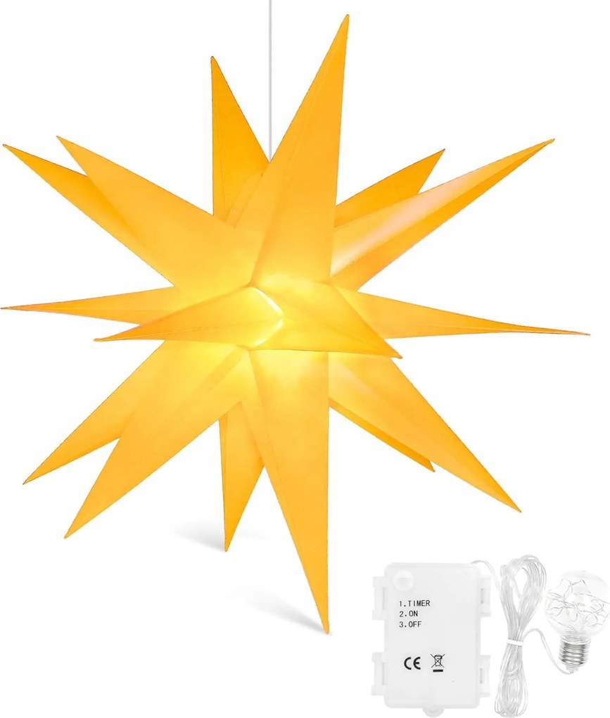 3D világító karácsonyi csillag elemmel és időzítővel – 45 cm