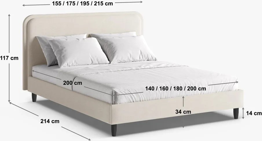 Téglavörös kárpitozott franciaágy ágyráccsal 160x200 cm Aveline – Micadoni