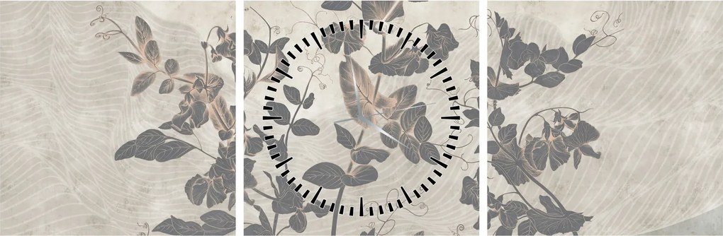 Kép - texturált levelek (órával) (90x30 cm)