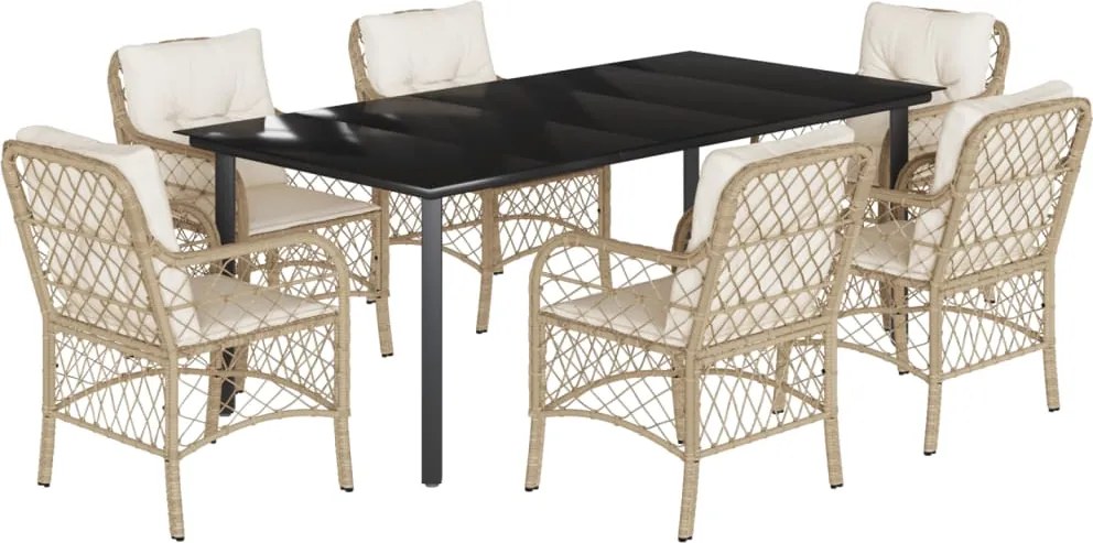 vidaXL 7 részes bézs polyrattan kerti étkezőgarnitúra párnákkal