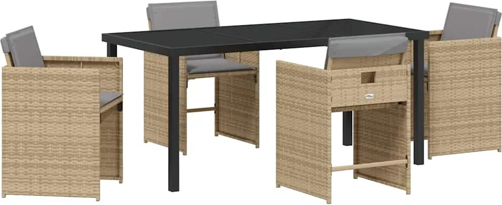 vidaXL Kert étkező szett párnával 5 pcs Bézs polirattan