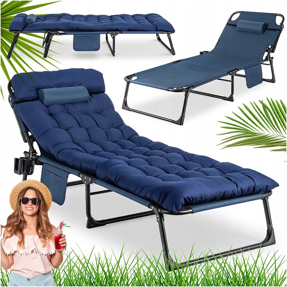 Kerti napozóágy Turista Összecsukható napozóágy Ágy Sötétkék Saturn