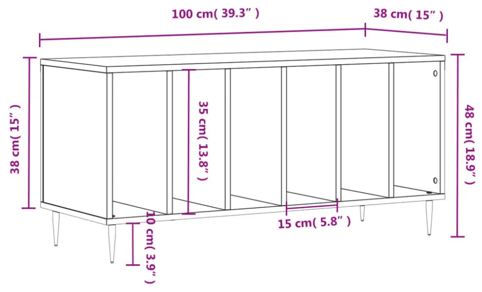 füstös tölgy színű szerelt fa hanglemezszekrény 100x38x48 cm