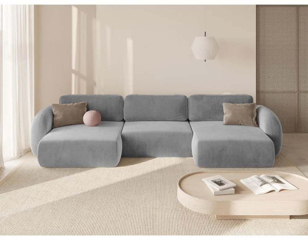 Világosszürke bársony kinyitható-tárolóhelyes (U alakú) sarokkanapé Tonale – Cosmopolitan Design