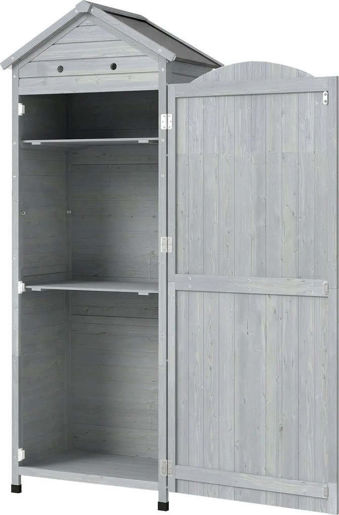 Outsunny extra magas fenyő kerti tárolószekrény – állítható polcok, mágneszár, horganyzott tető, 85 x 58 x 213 cm – Szürke | Aosom