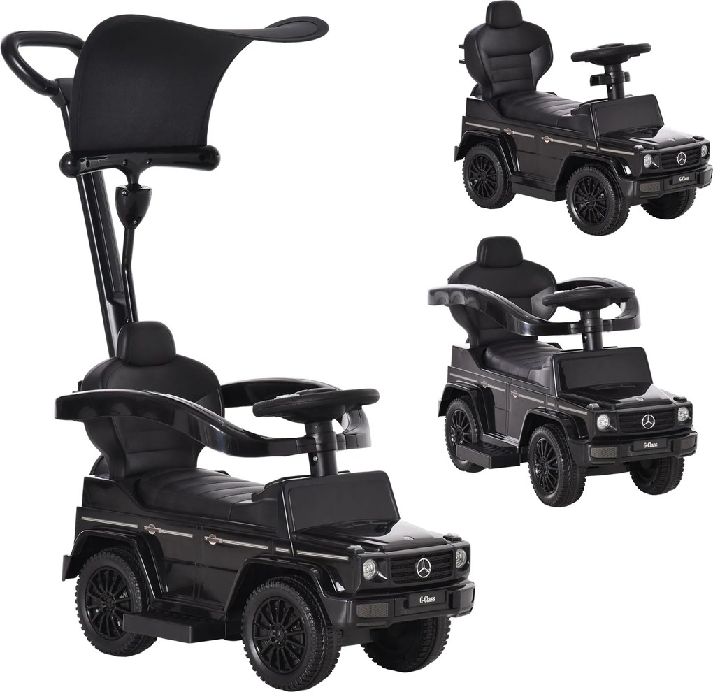 HOMCOM Mercedes G350 Licencelt Férfi Autó Gyerekeknek 1-3 Éveseknek Sípolóval, Levehető Napernyővel és Védőkorláttal, Teherbírás 25 kg, 85.5x40.5x95 c