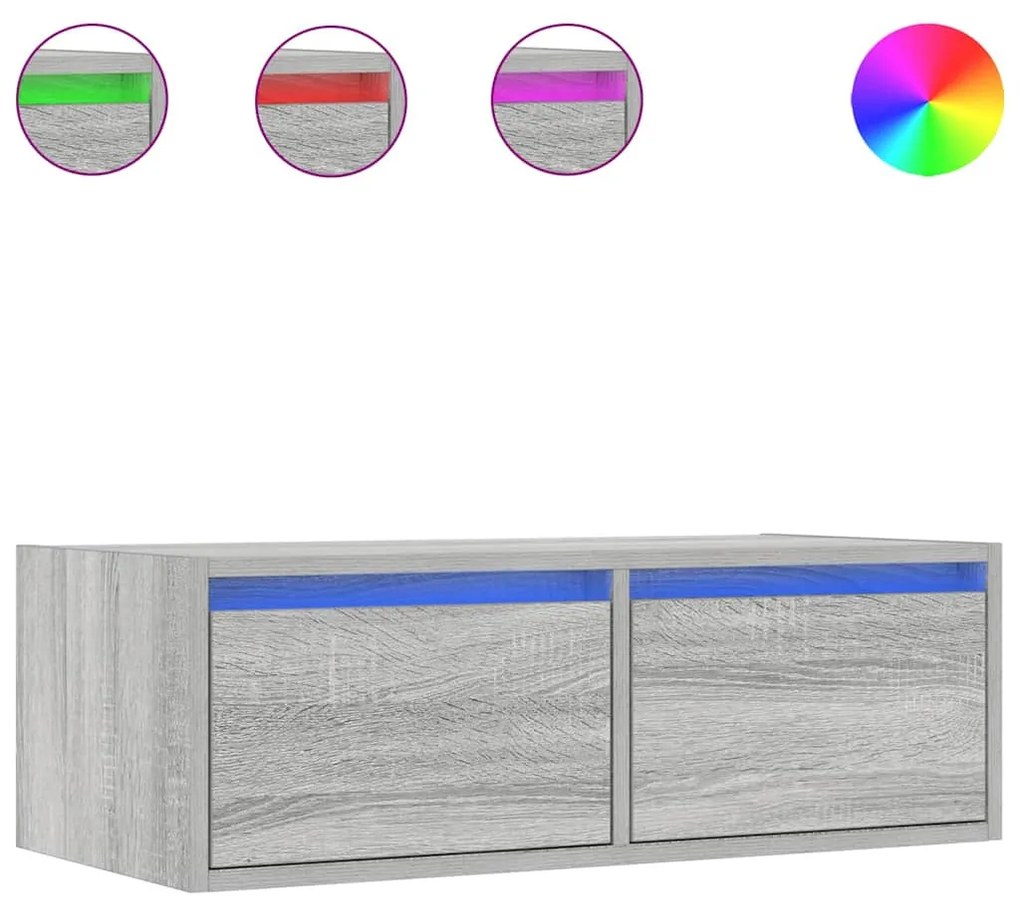 TV-szekrény LED-es világítással szürke sonoma 75x35,5x25 cm