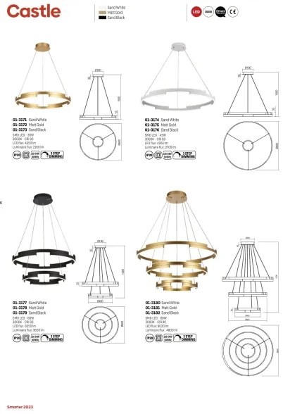 Redo 01-3173 - LED Dimmelhető csillár zsinóron CASTLE LED/36W/230V fekete