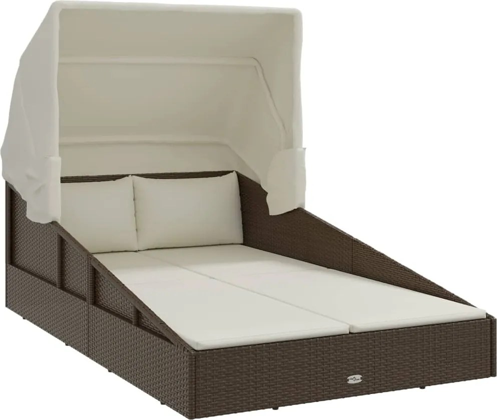 vidaXL barna polyrattan napozóágy összecsukható tetővel 200x114x128 cm