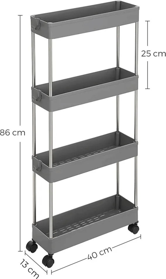 Pojízdný úložný vozík, plast, šedá, APV-E1008 GREY