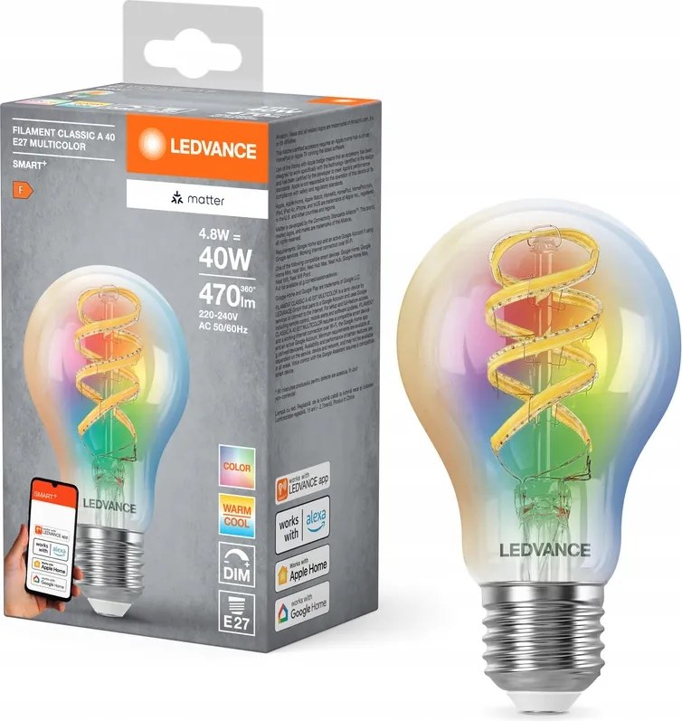 Led izzó E27 4.8W 40W 470lm Rgbw Cct Tompítható Smart+ WiFi Filament