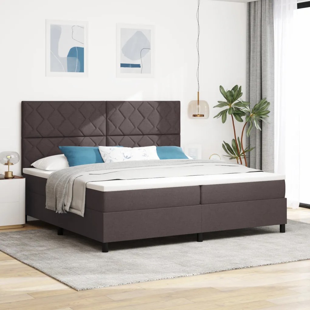 Box Spring Ágy Mattal Sötétbarna 200x200 cm Szövet