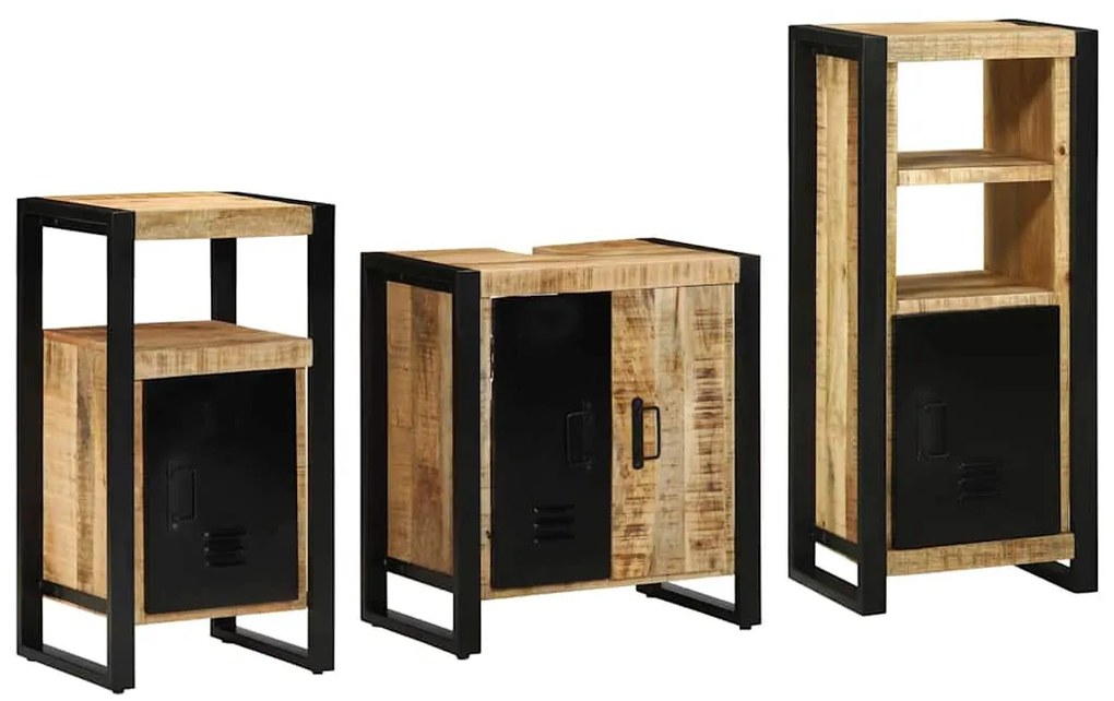 Fürdőszoba bútor szett polcokkal 3 pcs Barna Tömör Mangófát