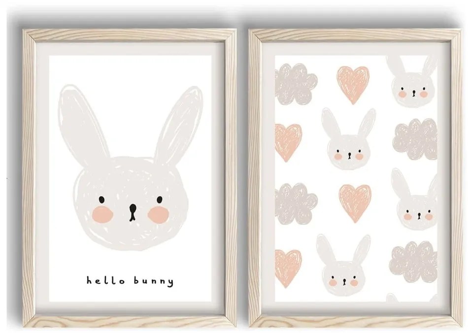 Gyerek kép készlet 2 db-os 38x53 cm Hello Bunny – Wallity