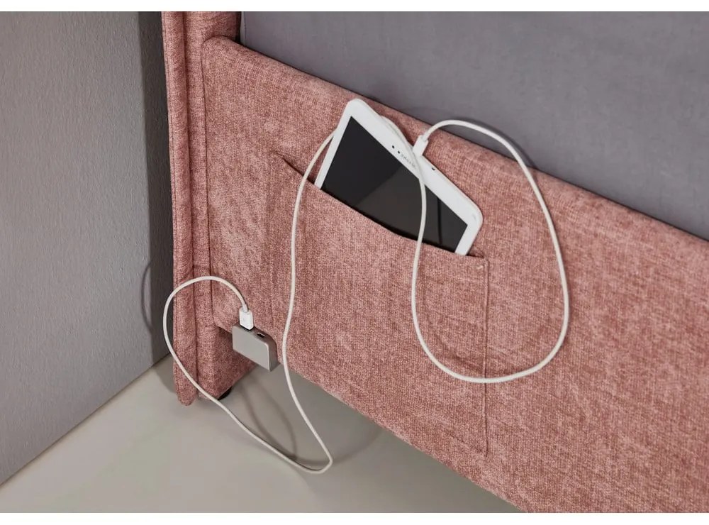 Rózsaszín kárpitozott ágyneműtartós gyerekágy ágyráccsal 90x200 cm Fun – Meise Möbel