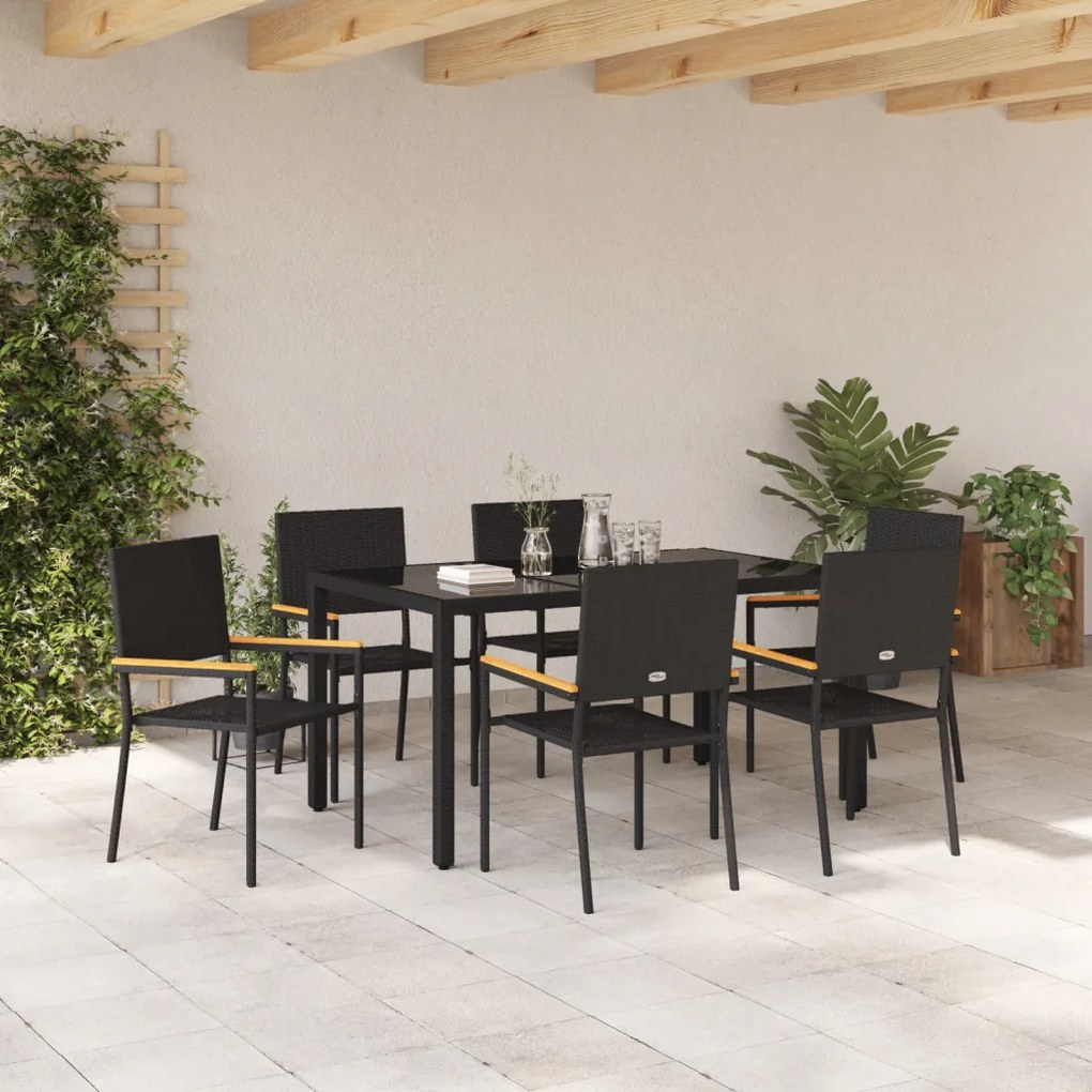 Kert étkező szett 7 pcs Fekete 190 x 90 x 75 cm polirattan