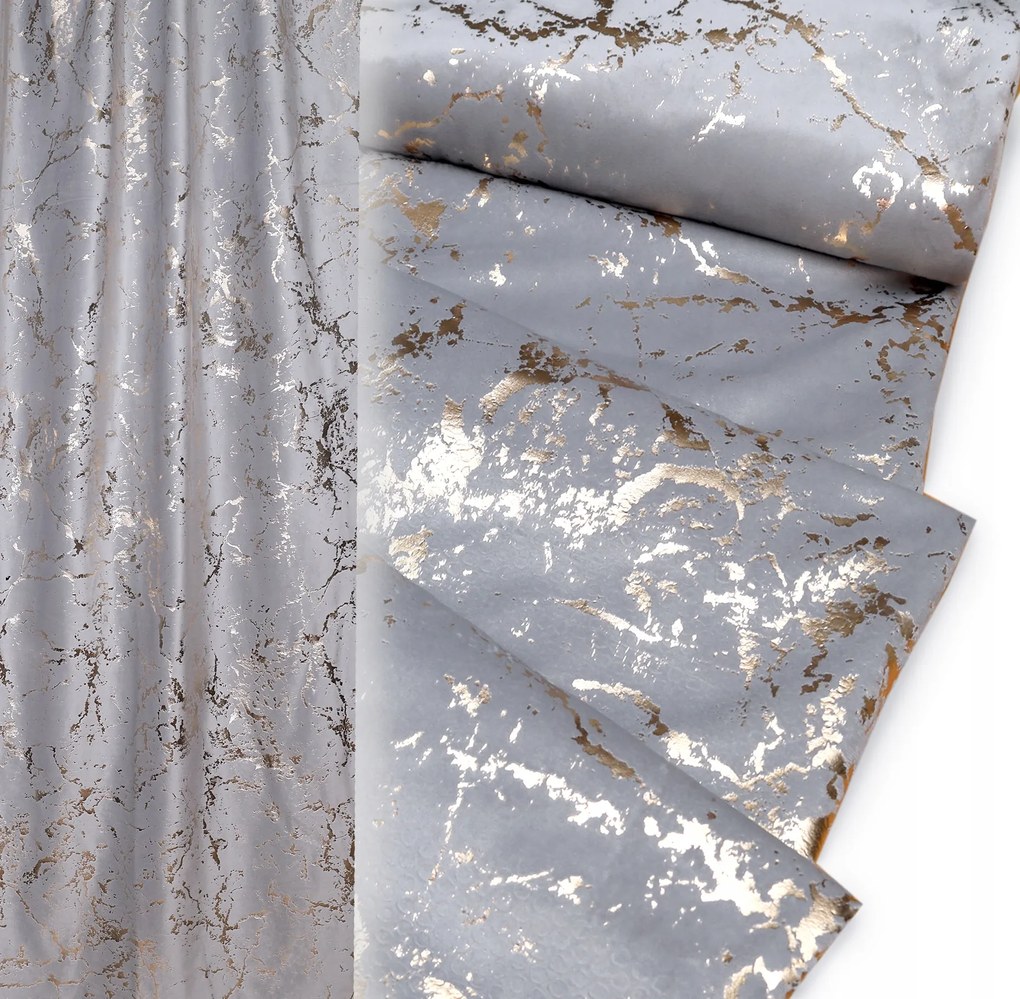 Dekoratív függönyszövet 280 cm, szürke, arany nyomott mintával